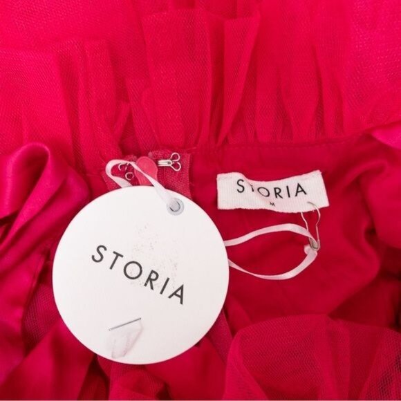 NWT Storia Tulle Tiered Mini Dress M Pink Babydoll Ruffle - Picture 3 of 10